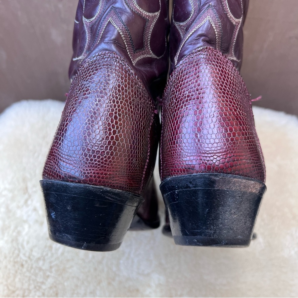 Vintage Nocona Boots Men’s Sz 9 E Teju Lizard Cowboy Western Rodeo Burgundy USA - Picture 5 of 15